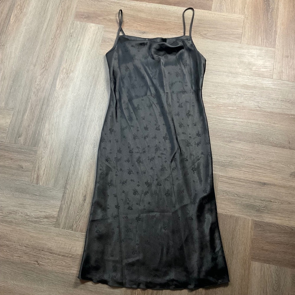 bebe Floral Jacquard Satin Cowl Neck Midi Slip Midi Dress Womens Small Black USA